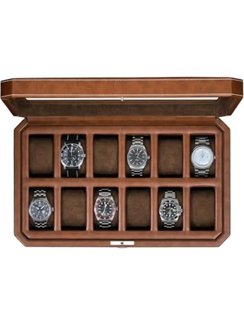 12 Slot Leather Watch Box - Luxury Watch Case Display Organizer
